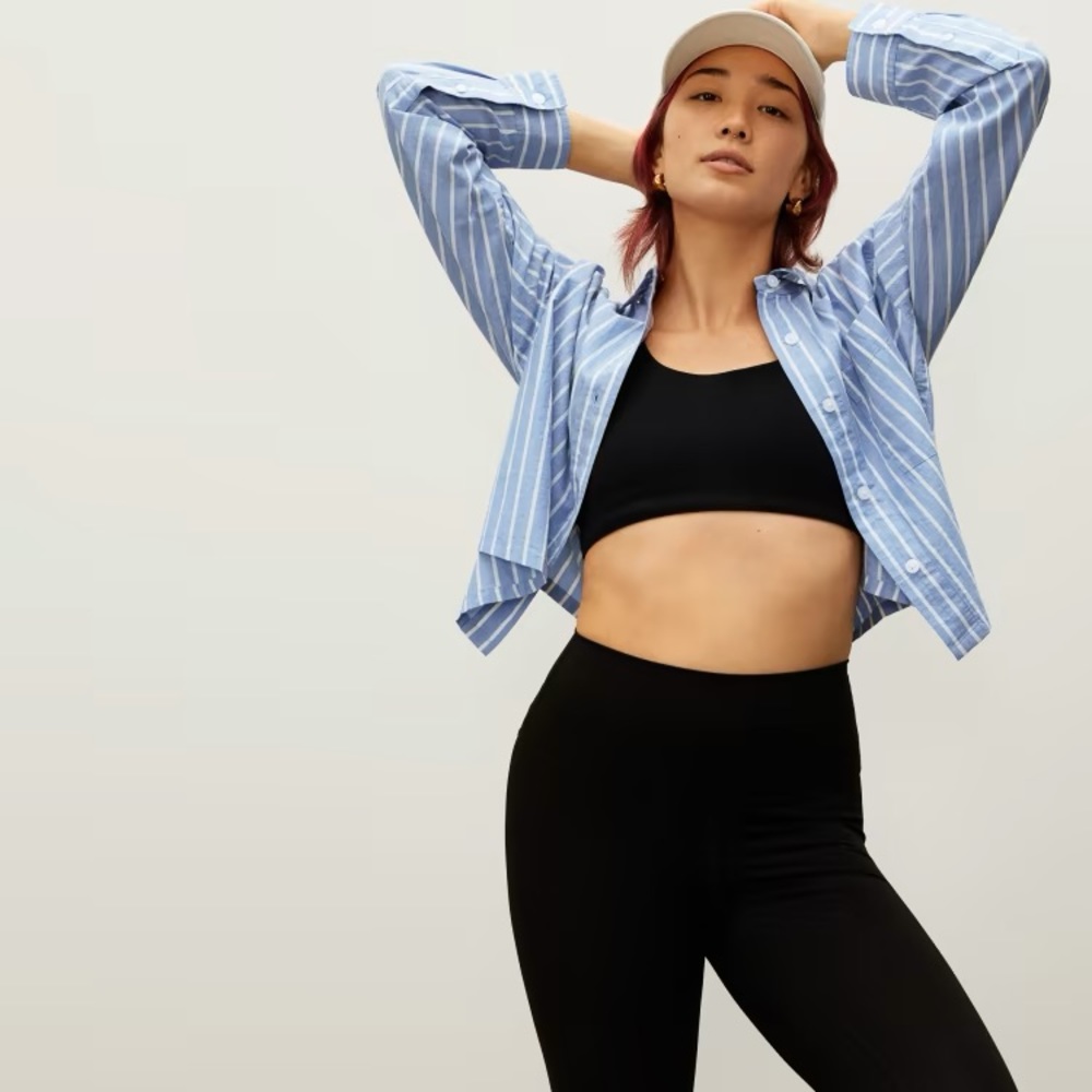 Everlane Blue Cotton Striped Cropped Button Up Medium